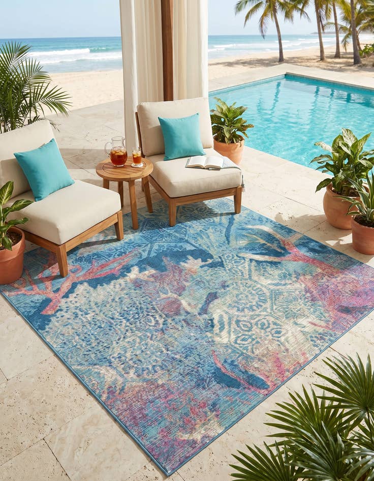 Detail image of 5' 3 x 5' 3 Easy-Clean Coastal Indoor / Outdoor Square Rug
