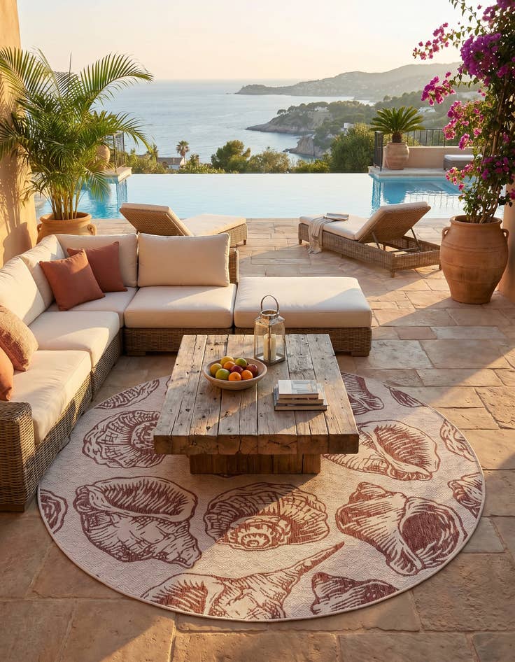 Detail image of 7' 10 x 7' 10 Easy-Clean Coastal Indoor / Outdoor Round Rug
