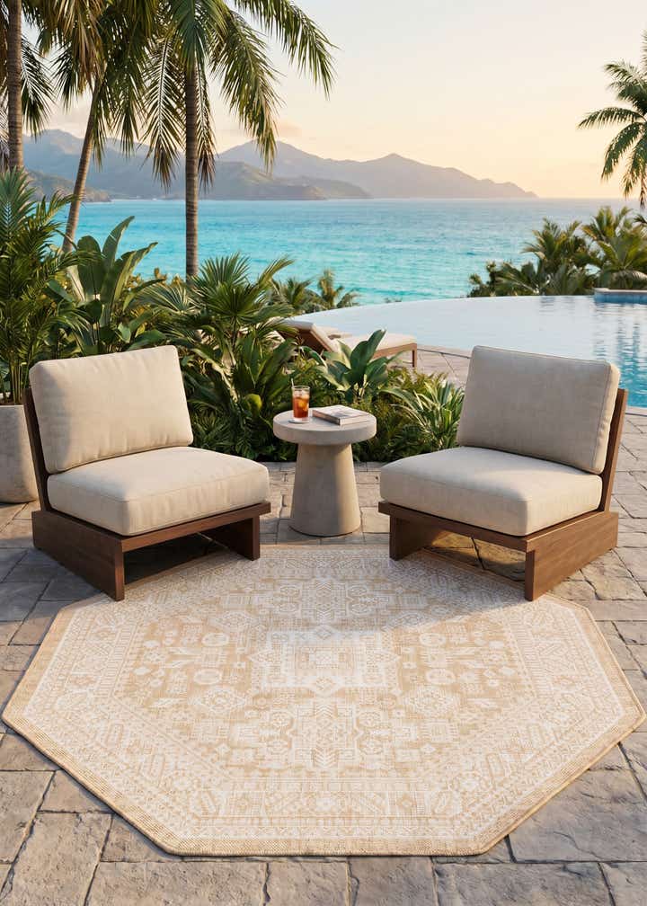 5' 3 x 5' 3 Easy-Clean Aztec Indoor / Outdoor Octagon Rug