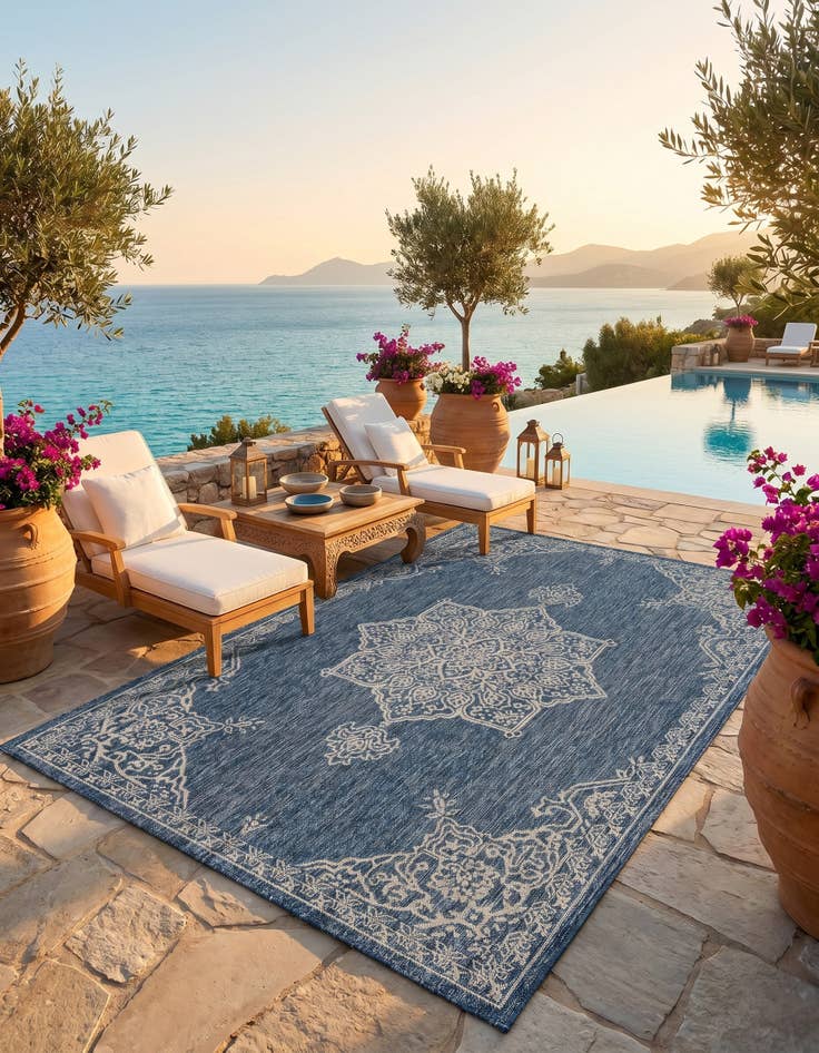 Detail image of 5' 3 x 8' Easy-Clean Traditional Indoor / Outdoor Rug