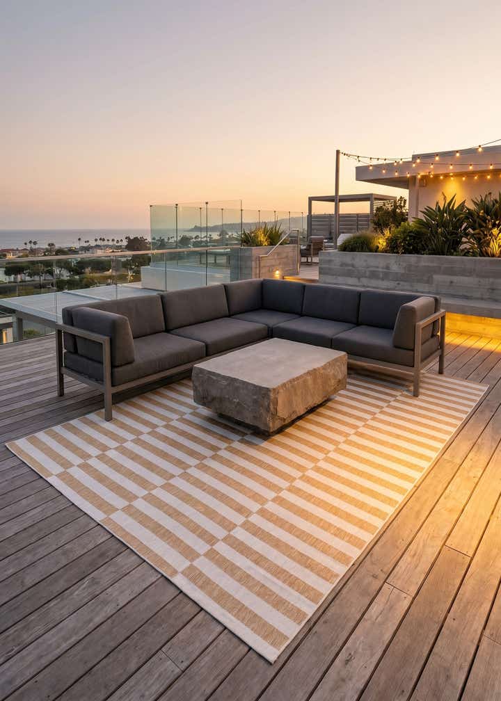 9' x 12' Easy-Clean Striped Indoor / Outdoor Rug