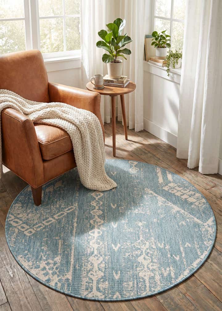 4' x 4' Easy-Clean Bohemian Indoor / Outdoor Round Rug