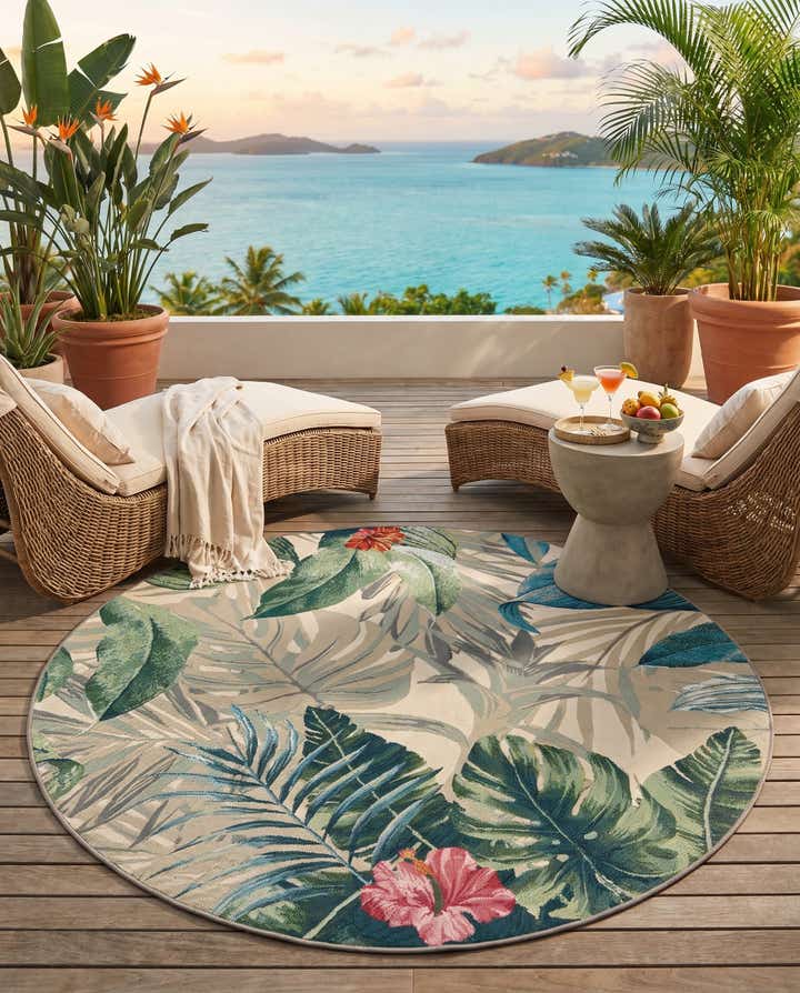6' x 6' Easy-Clean Botanical Indoor / Outdoor Round Rug