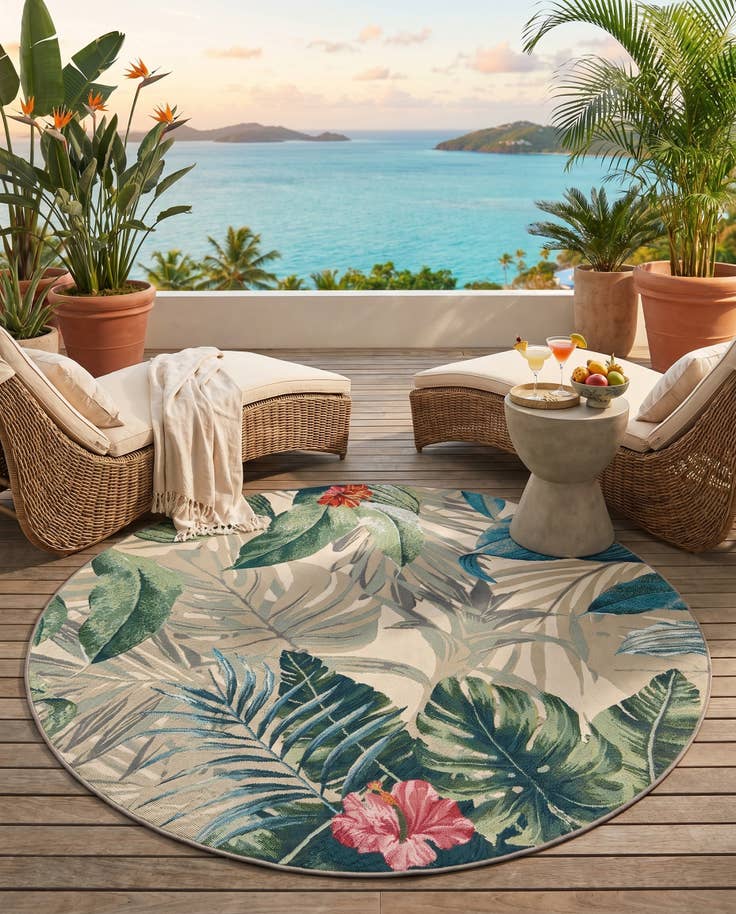 Detail image of 6' x 6' Easy-Clean Botanical Indoor / Outdoor Round Rug