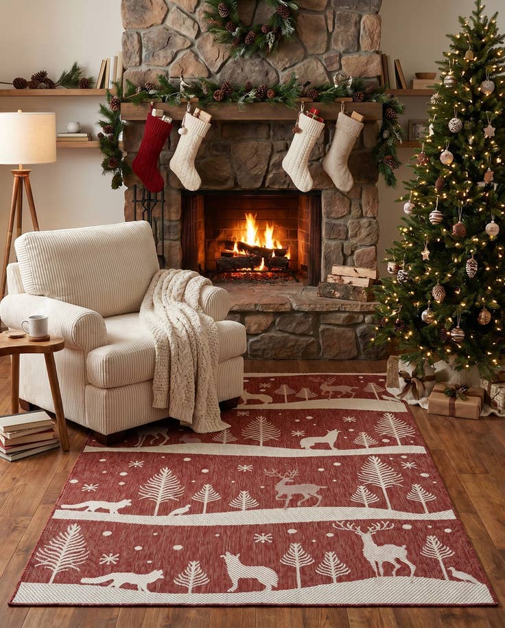 Detail image of 5' 3 x 8' Easy-Clean Holiday Indoor / Outdoor Rug