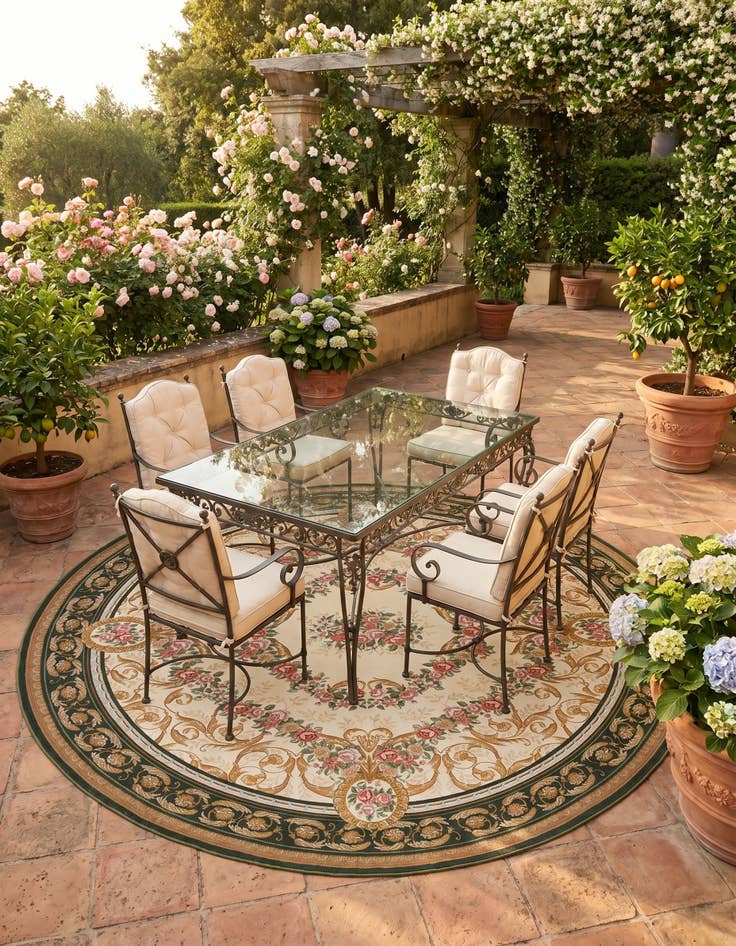 Detail image of 10' x 10' Easy-Clean Traditional Indoor / Outdoor Round Rug