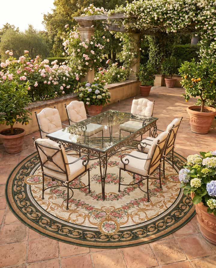 10' x 10' Easy-Clean Traditional Indoor / Outdoor Round Rug