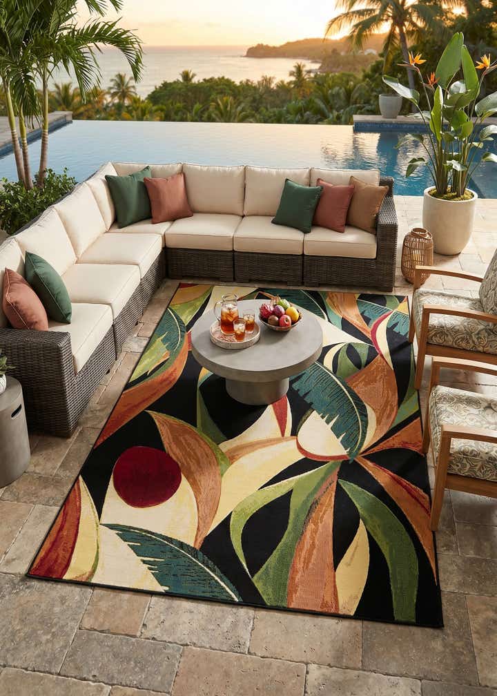 5' x 8' Easy-Clean Botanical Indoor / Outdoor Rug