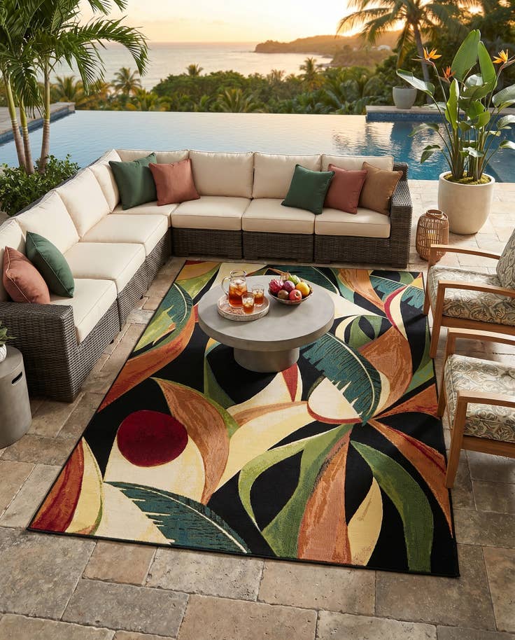 Detail image of 5' x 8' Easy-Clean Botanical Indoor / Outdoor Rug
