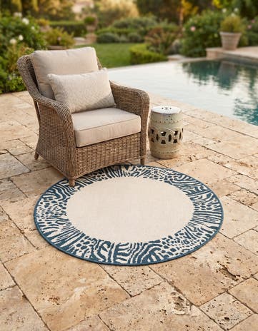 Ivory Easy-Clean Safari Indoor / Outdoor Round Rug