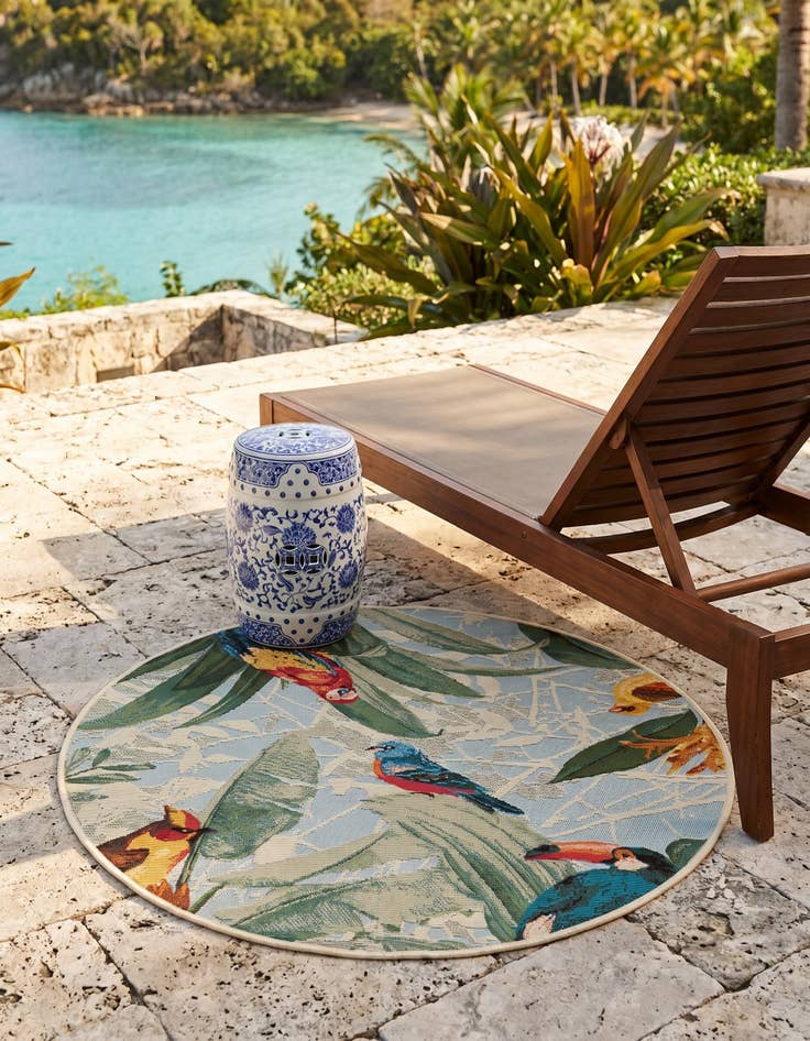 Detail image of 3' x 3' Easy-Clean Botanical Indoor / Outdoor Round Rug
