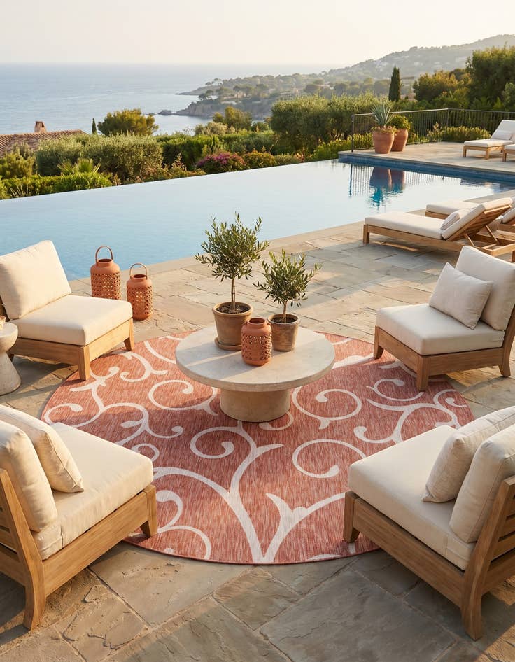 Detail image of 10' 8 x 10' 8 Easy-Clean Botanical Indoor / Outdoor Round Rug