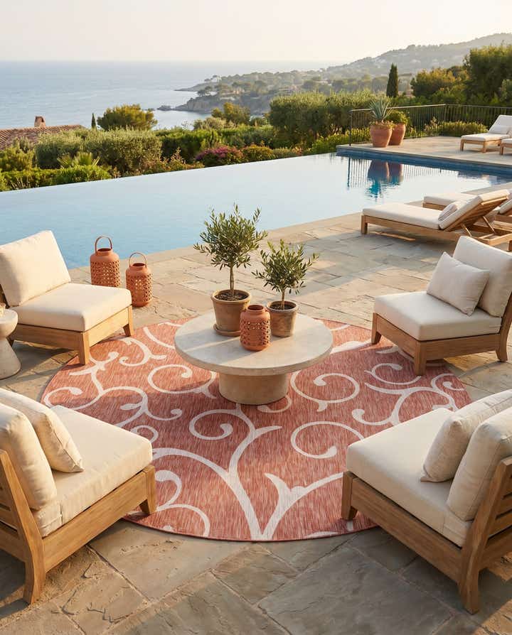 10' 8 x 10' 8 Easy-Clean Botanical Indoor / Outdoor Round Rug
