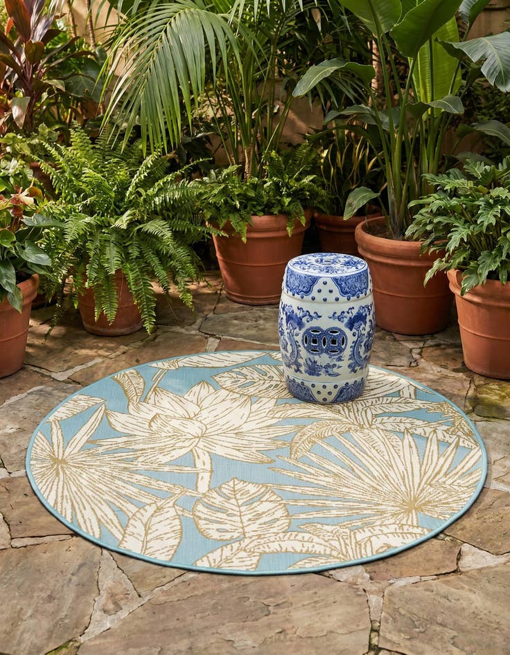 Detail image of 3' x 3' Easy-Clean Botanical Indoor / Outdoor Round Rug