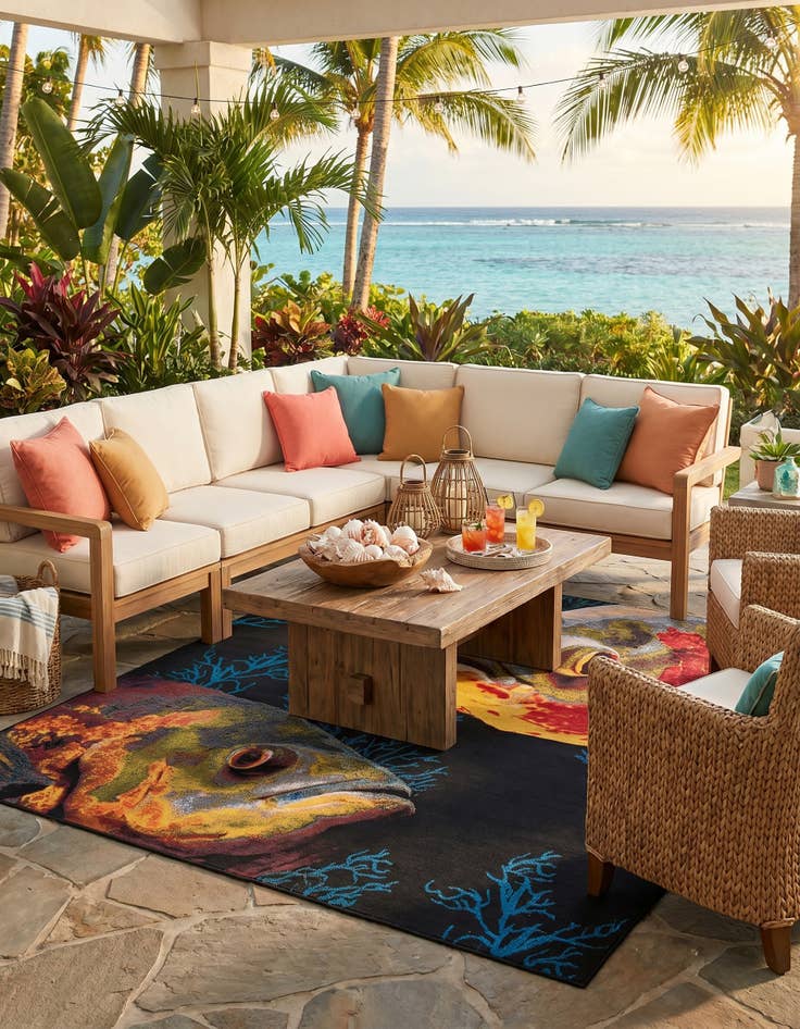 Detail image of 7' 10 x 7' 10 Easy-Clean Coastal Indoor / Outdoor Square Rug