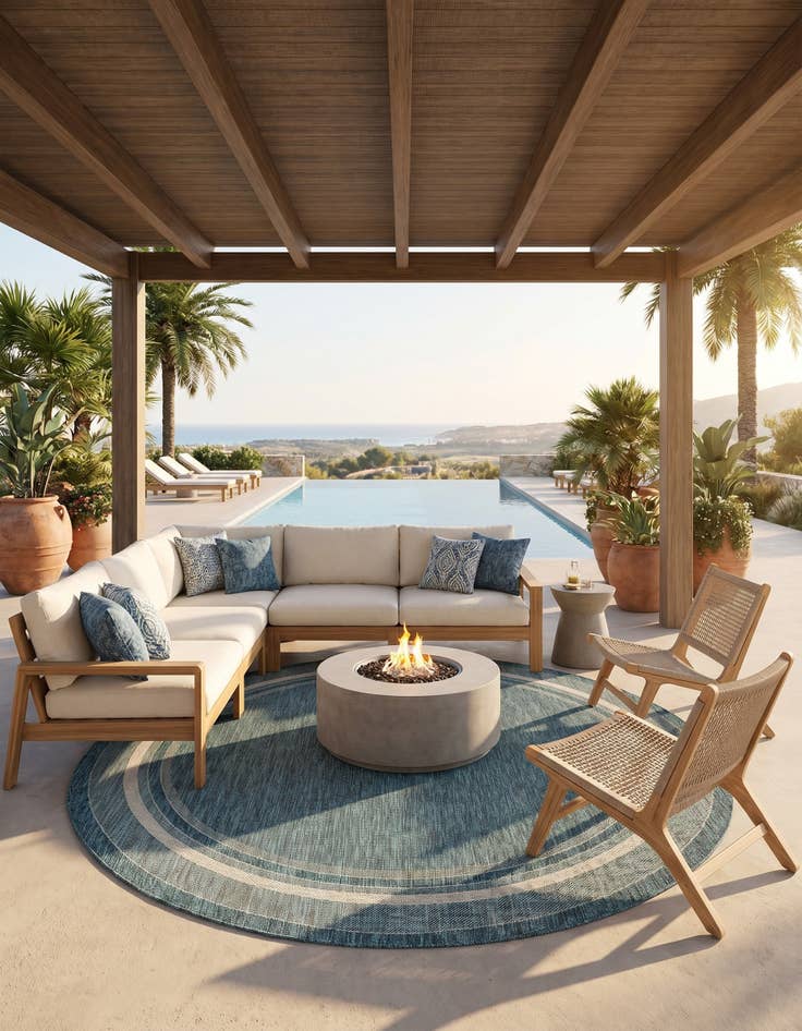 Detail image of 7' 10 x 7' 10 Easy-Clean Border Indoor / Outdoor Round Rug