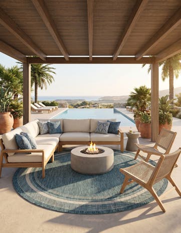 7' 10 x 7' 10 Easy-Clean Border Indoor / Outdoor Round Rug