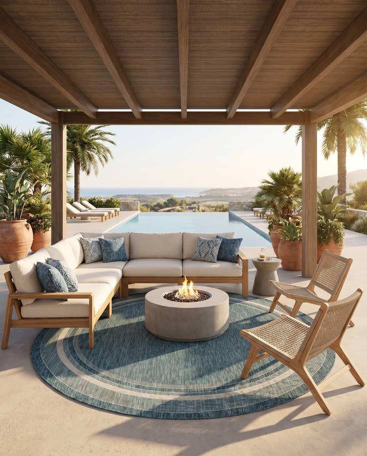 Detail image of 7' 10 x 7' 10 Easy-Clean Border Indoor / Outdoor Round Rug