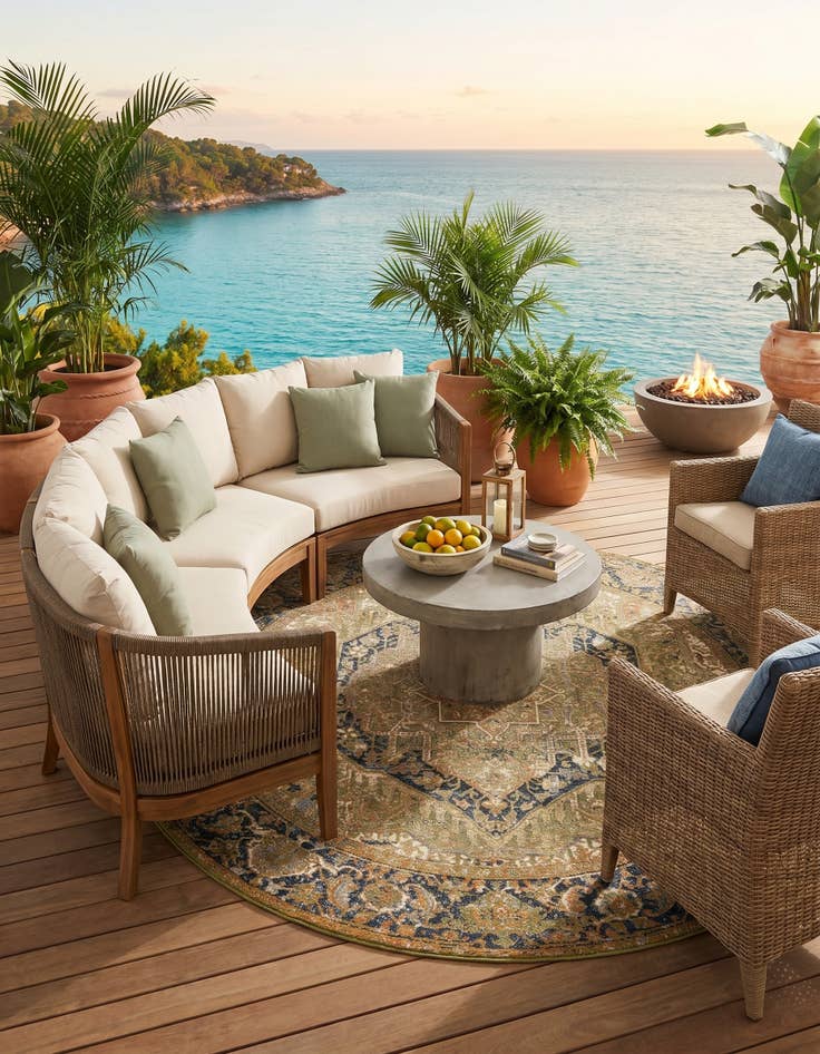 Detail image of 7' 10 x 7' 10 Easy-Clean Traditional Indoor / Outdoor Round Rug