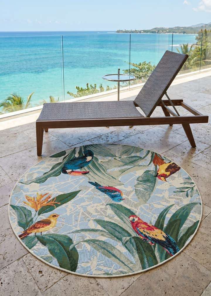 4' x 4' Easy-Clean Botanical Indoor / Outdoor Round Rug