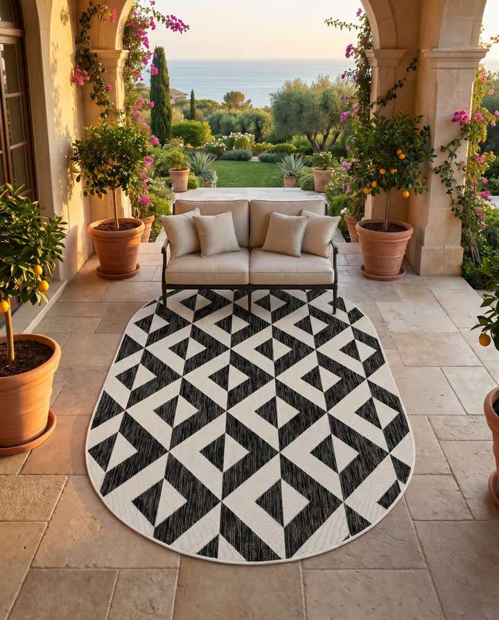 5' 3 x 8' Easy-Clean Jill Zarin Napa Indoor / Outdoor Oval Rug