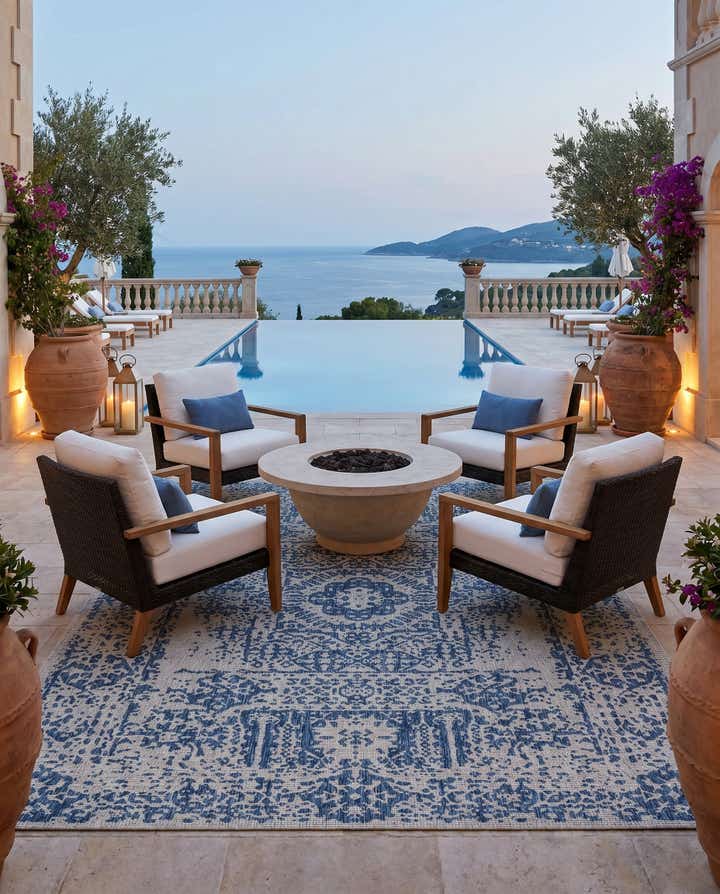 7' 10 x 11' Easy-Clean Traditional Indoor / Outdoor Rug