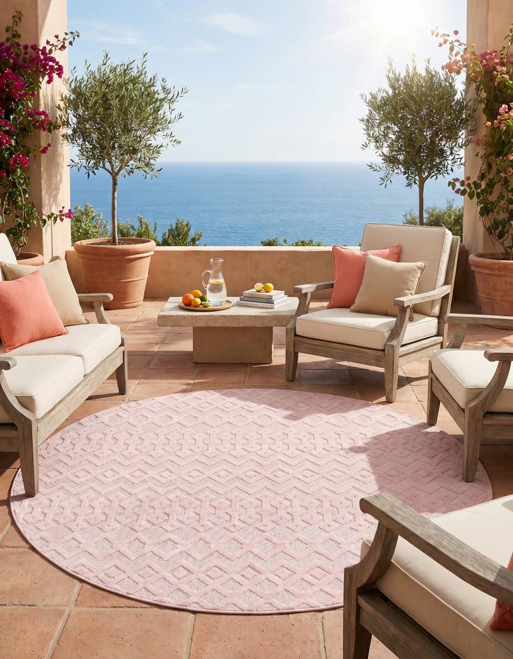 Detail image of 7' x 7' Easy-Clean Trellis Textured Indoor / Outdoor Round Rug