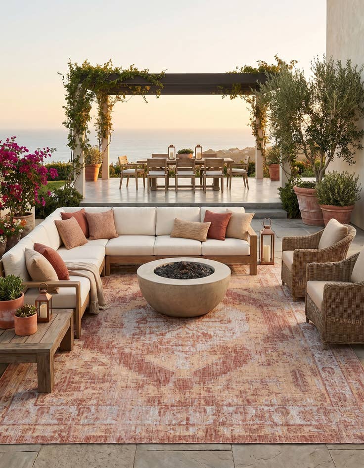 Detail image of 13' x 13' Easy-Clean Traditional Indoor / Outdoor Square Rug