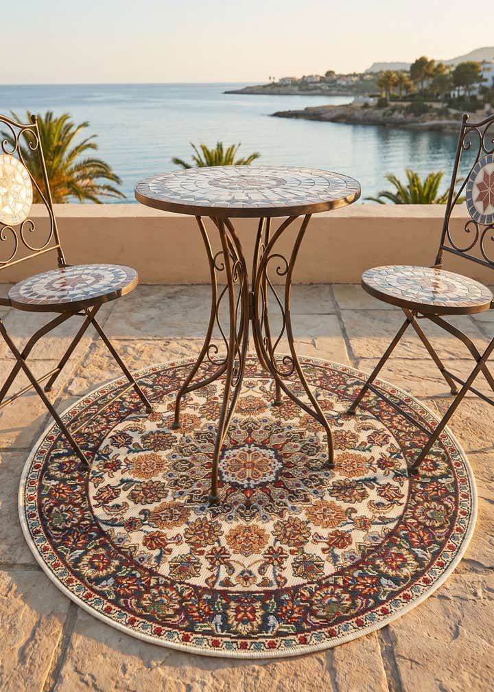 3' 3 x 3' 3 Easy-Clean Traditional Indoor / Outdoor Round Rug