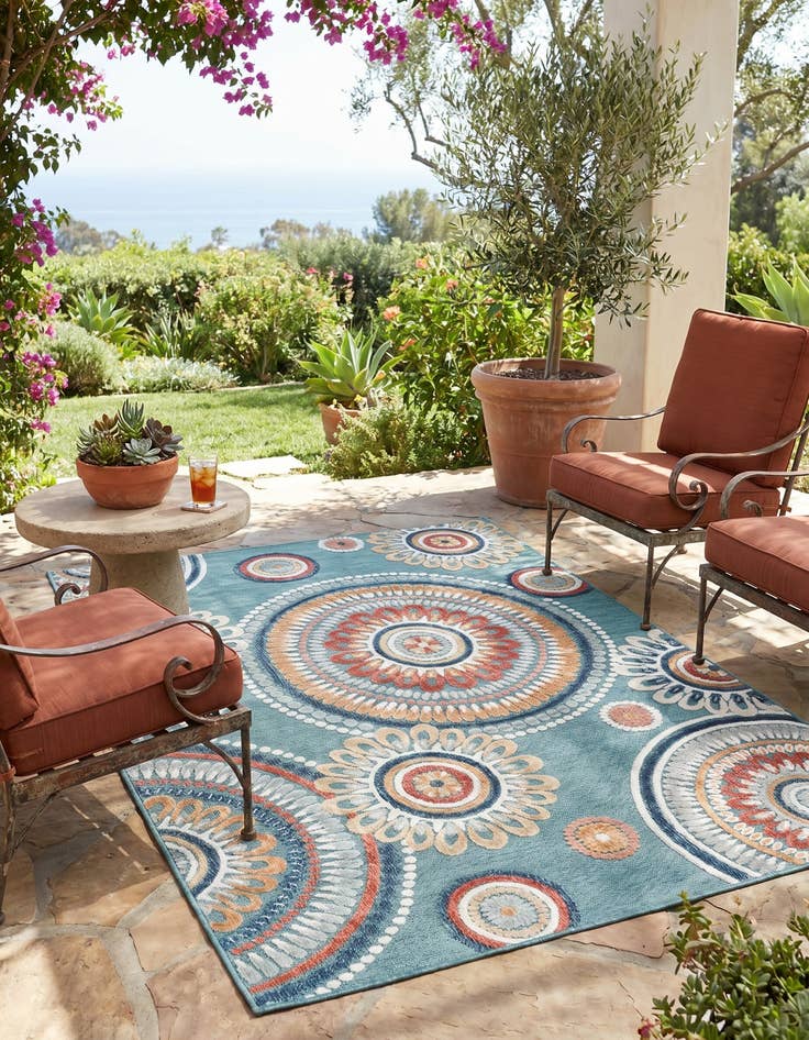 Detail image of 4' 5 x 6' Easy-Clean Botanical Indoor / Outdoor Rug