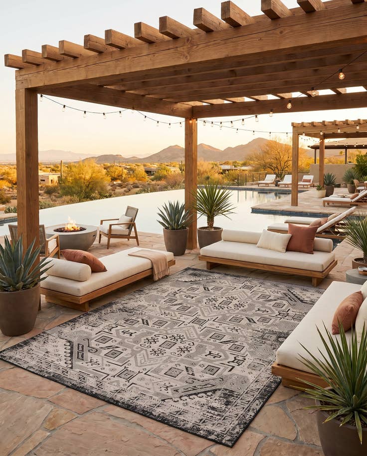 Detail image of 7' 10 x 11' Easy-Clean Aztec Indoor / Outdoor Rug