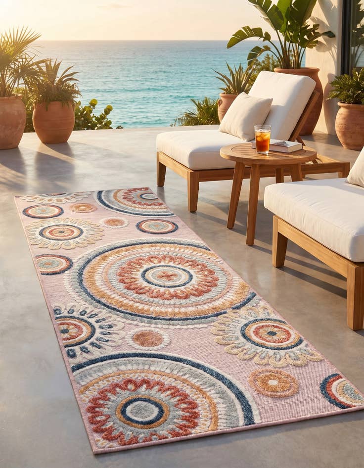 Detail image of 2' 2 x 6' Easy-Clean Botanical Indoor / Outdoor Runner Rug