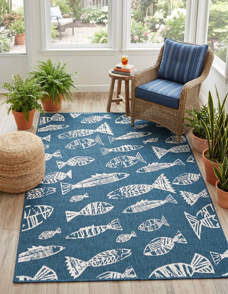 Detail image of 5' 3 x 8' Easy-Clean Coastal Indoor / Outdoor Rug