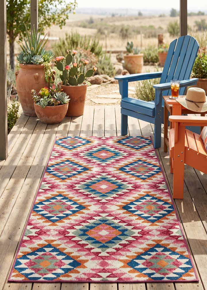 2' 7 x 5' 3 Easy-Clean Southwestern Indoor / Outdoor Runner Rug