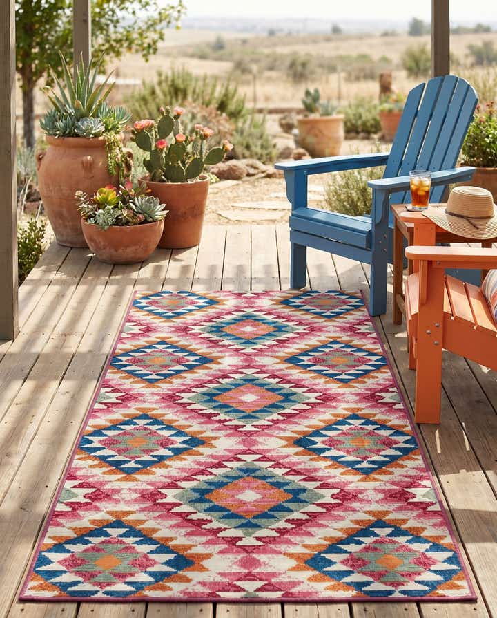 2' 7 x 5' 3 Easy-Clean Southwestern Indoor / Outdoor Runner Rug