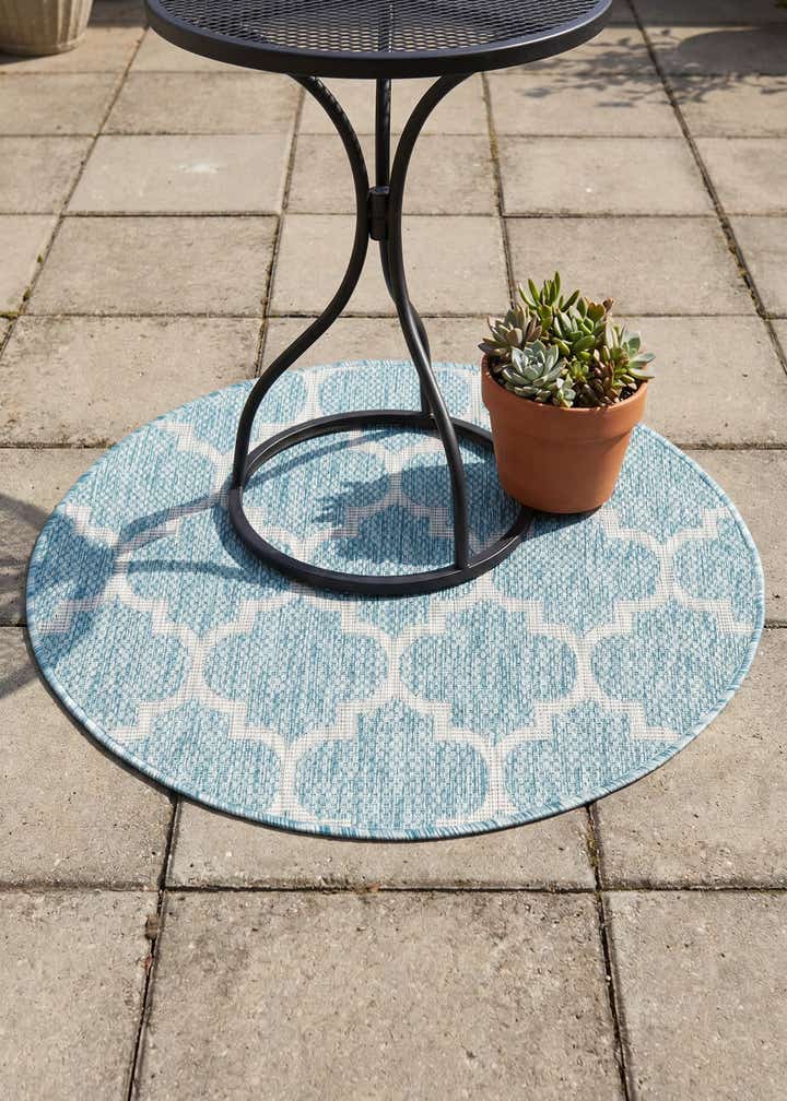 3' x 3' Easy-Clean Trellis Indoor / Outdoor Round Rug
