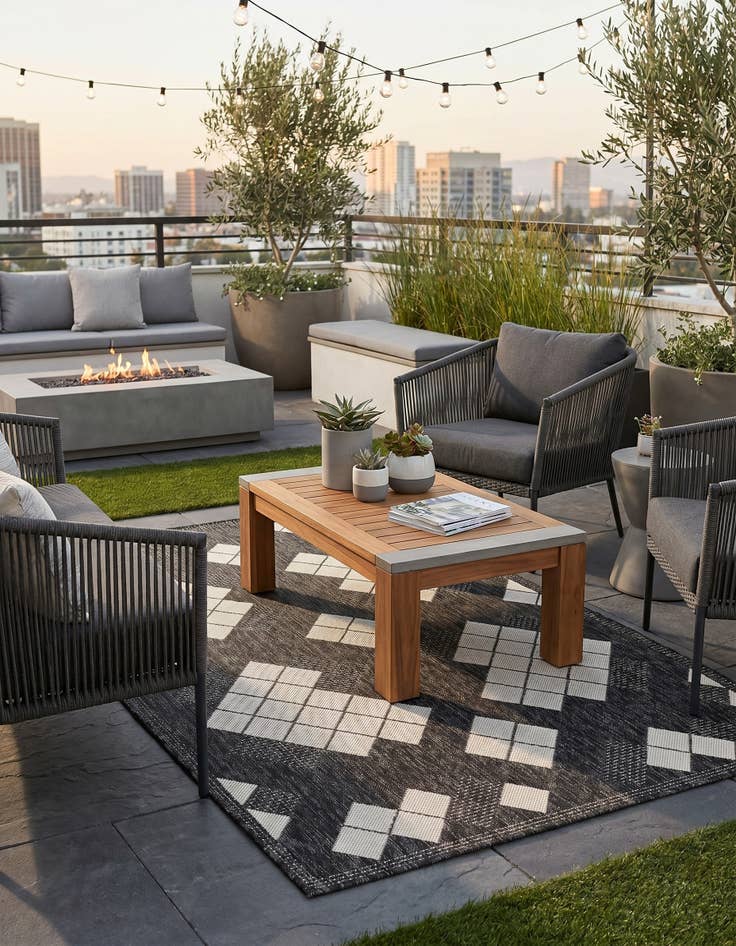 Detail image of 4' x 6' Easy-Clean Modern Indoor / Outdoor Rug