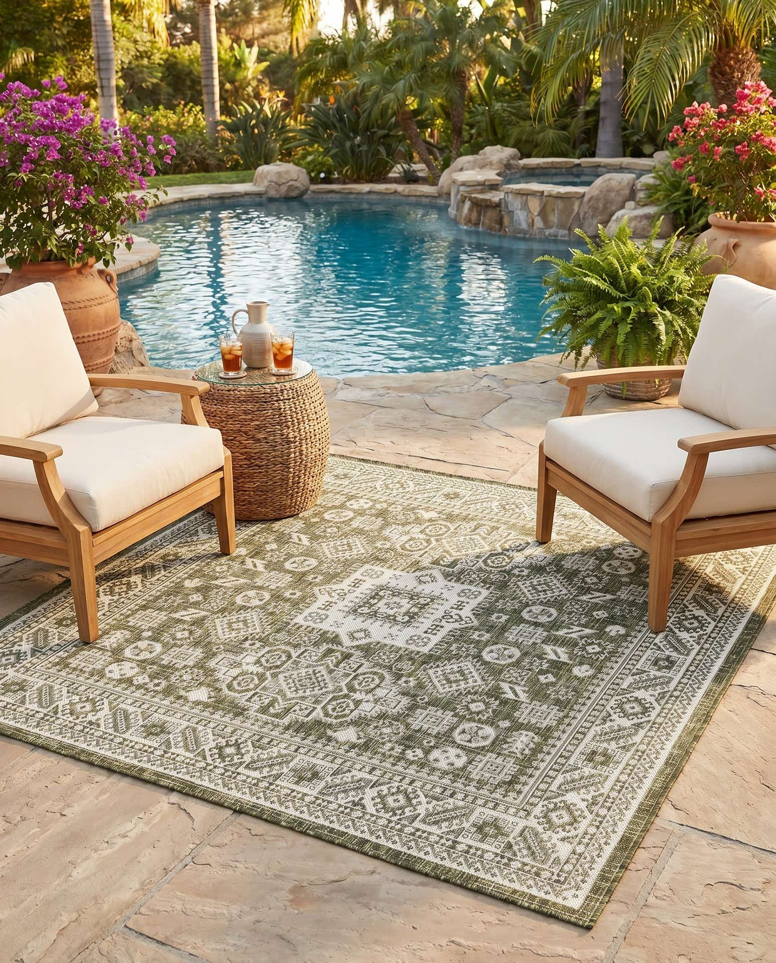 5' 3 x 5' 3 Easy-Clean Aztec Indoor / Outdoor Square Rug
