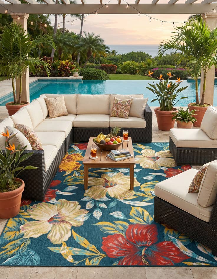 Detail image of 7' 10 x 10' Easy-Clean Coastal Indoor / Outdoor Rug