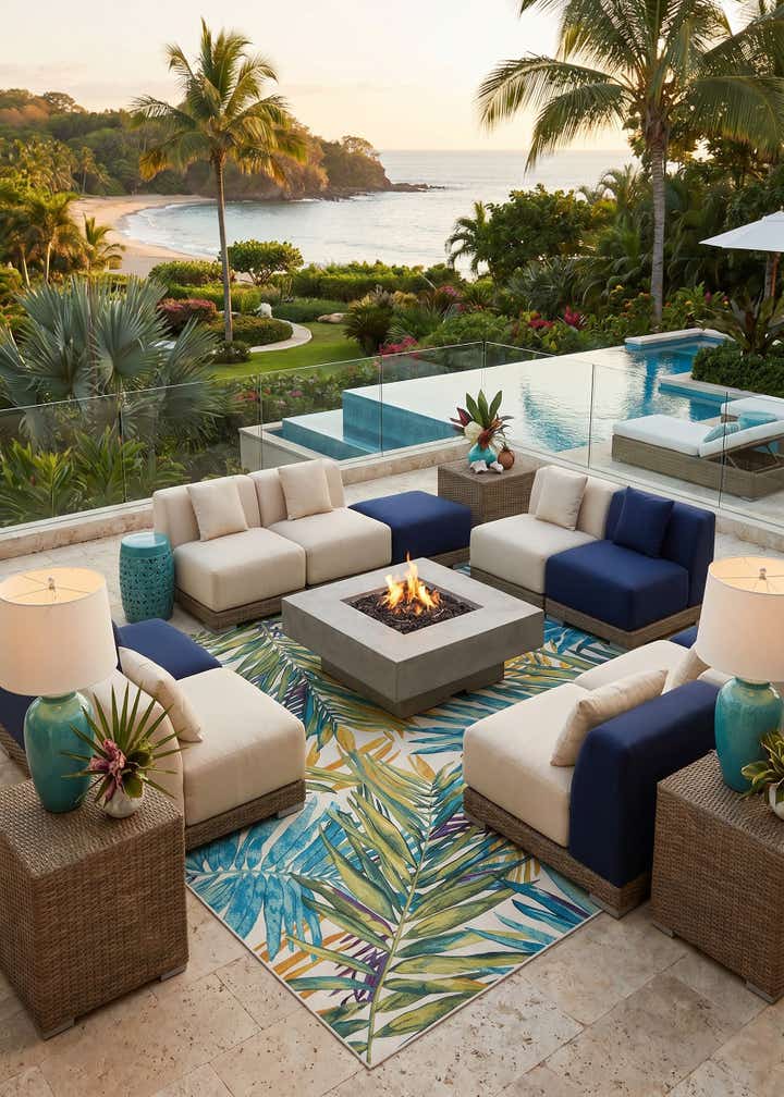 7' 10 x 7' 10 Easy-Clean Botanical Indoor / Outdoor Square Rug