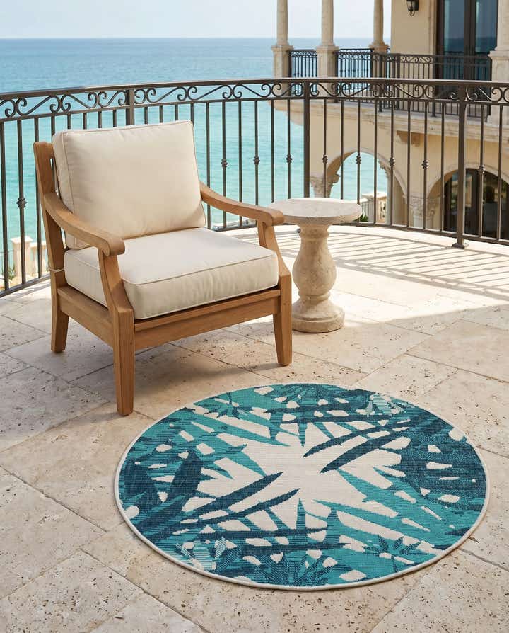 3' x 3' Easy-Clean Botanical Indoor / Outdoor Round Rug