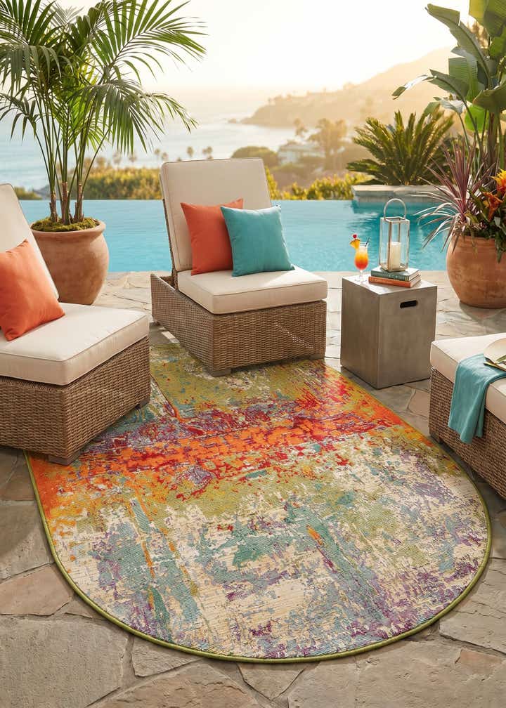 3' 3 x 5' 3 Easy-Clean Modern Indoor / Outdoor Oval Rug
