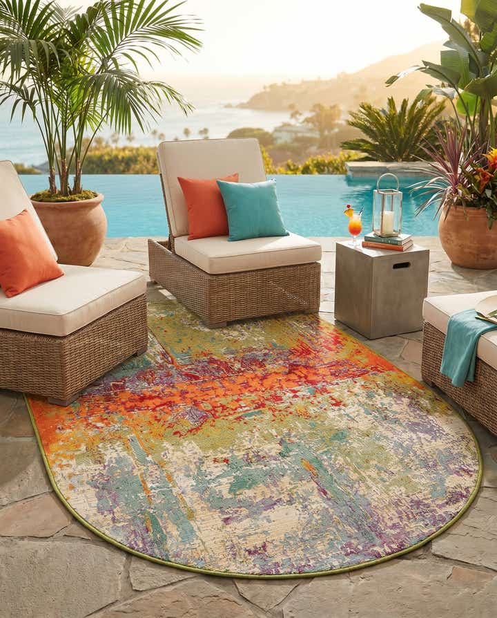 3' 3 x 5' 3 Easy-Clean Modern Indoor / Outdoor Oval Rug