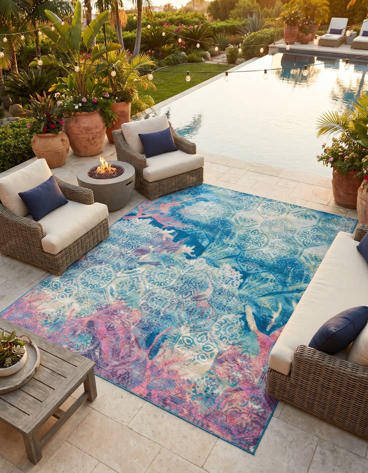 Detail image of 7' 10 x 10' Easy-Clean Coastal Indoor / Outdoor Rug