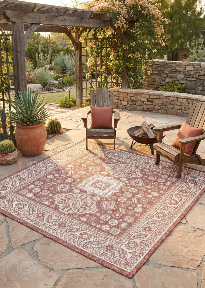 6' x 6' Easy-Clean Aztec Indoor / Outdoor Square Rug