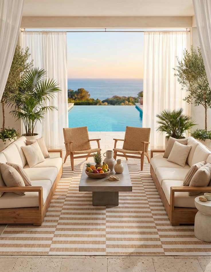 Detail image of 9' x 12' Easy-Clean Striped Indoor / Outdoor Rug