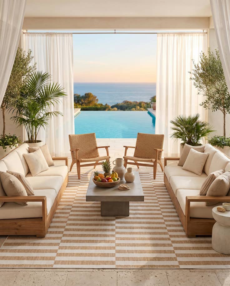Detail image of 9' x 12' Easy-Clean Striped Indoor / Outdoor Rug