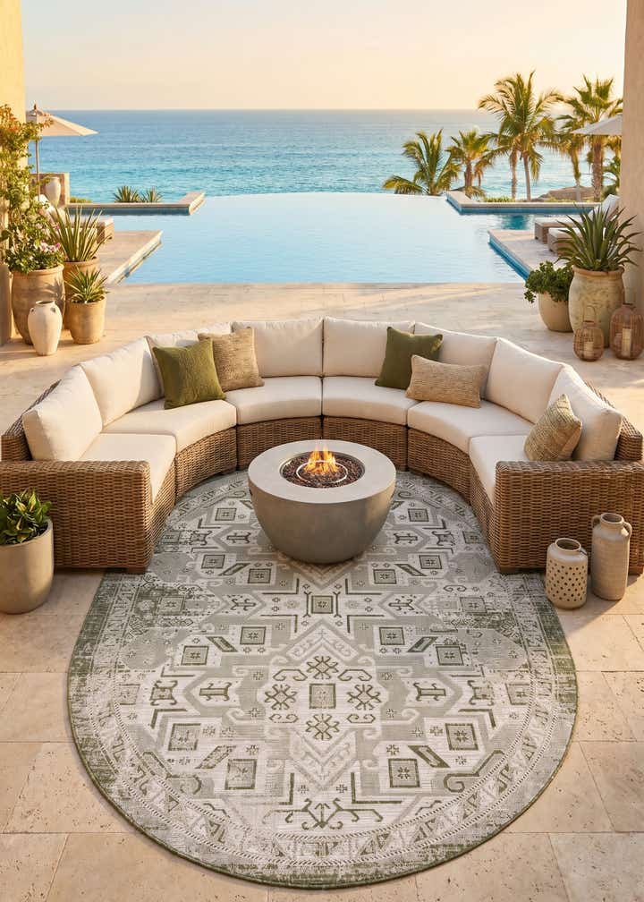 7' 10 x 10' Easy-Clean Aztec Indoor / Outdoor Oval Rug