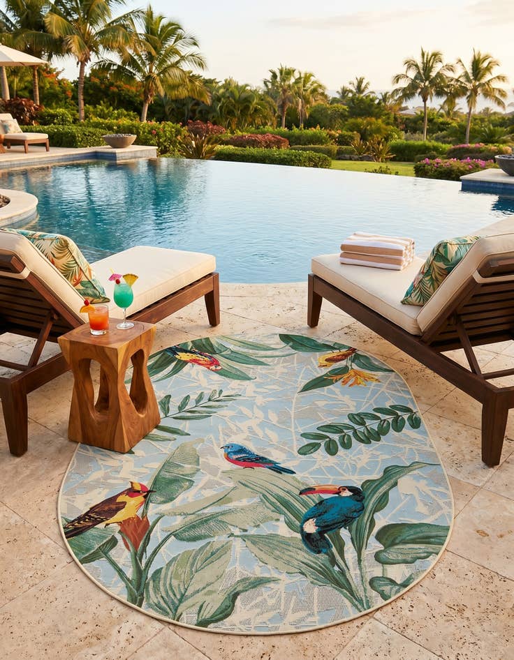 Detail image of 5' 3 x 8' Easy-Clean Botanical Indoor / Outdoor Oval Rug