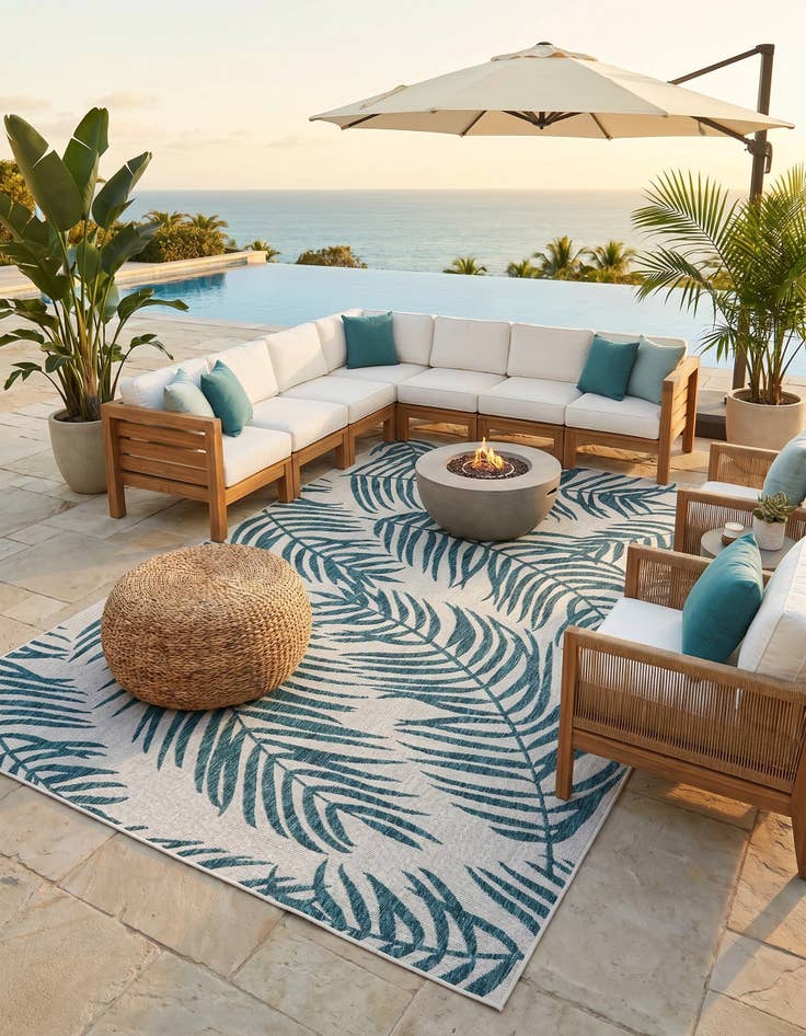 Detail image of 7' 10 x 11' Easy-Clean Botanical Indoor / Outdoor Rug